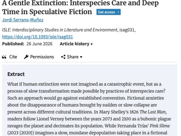 Paper: “A Gentle Extinction: Interspecies Care and Deep Time in Speculative&nbsp;Fiction”